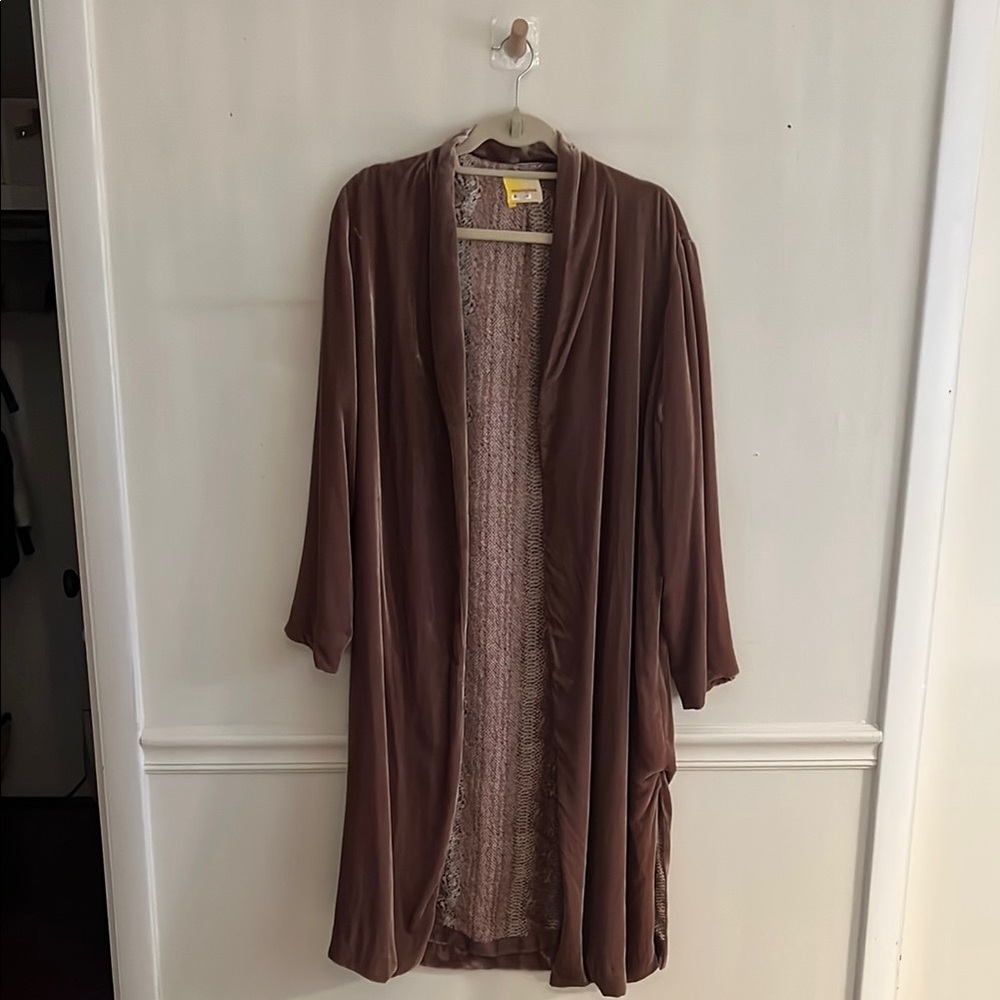 Purple Velvet Long Open Cardigan